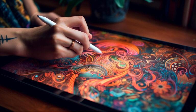 close up of colorful design on drawing tablet