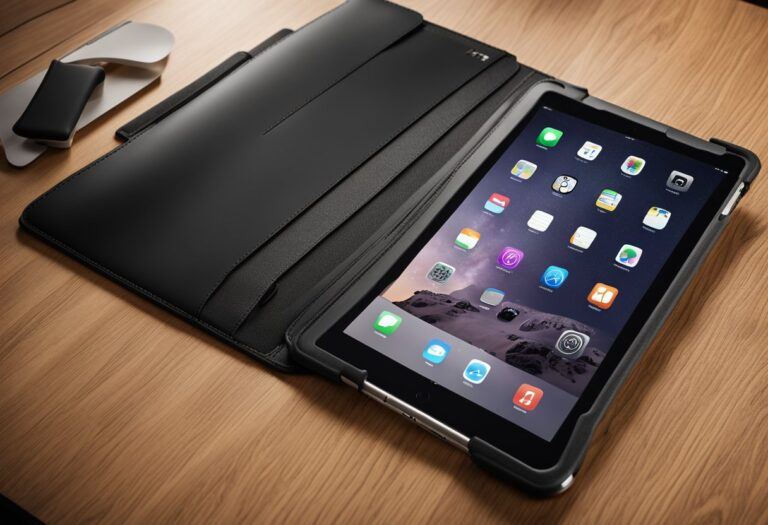 iPad in black leather case