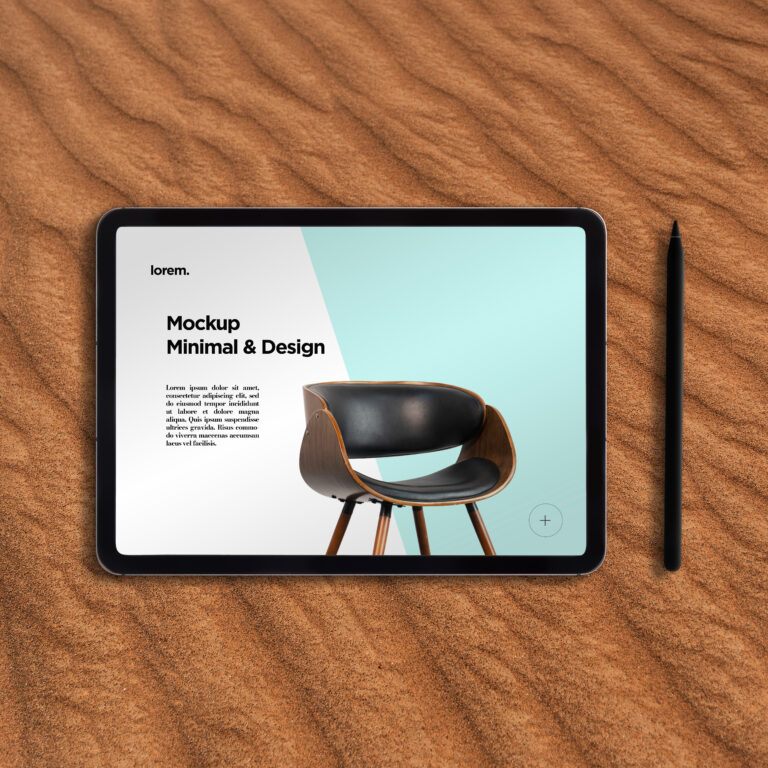 tablet with styles and furniture website on screen