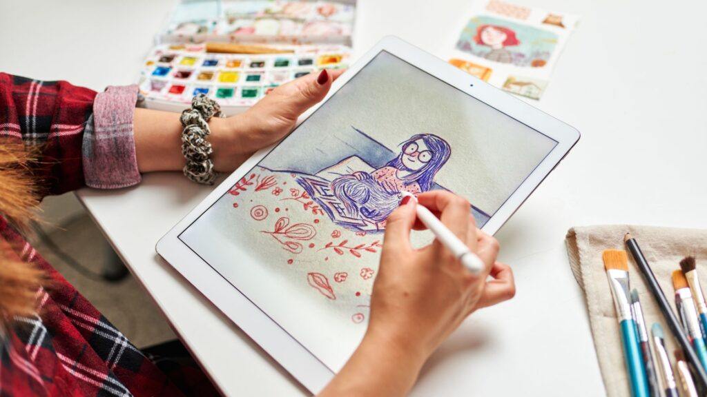 artist showing how to create illustrations on procreate