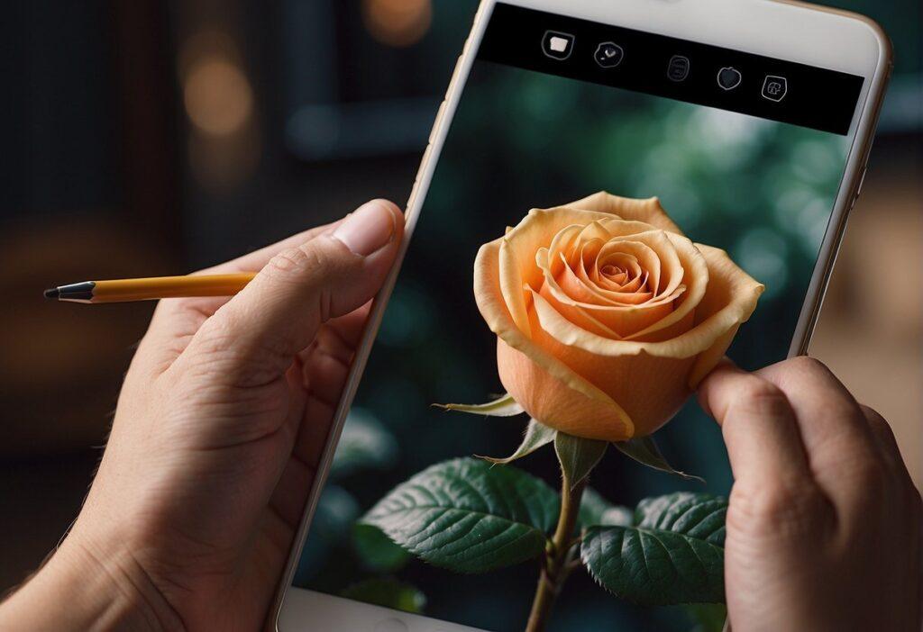 drawing tablet with a light-orange colored rose