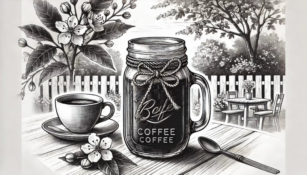 black and white sketch for Procreate mason jar coffee tutorial