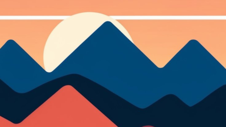 minimalist sunset behind mountain digital art