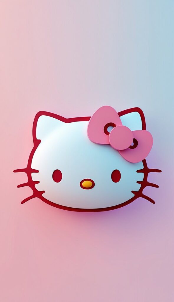 Hello Kitty and her friends enjoying a colorful garden with flowers, butterflies, a rainbow, and a picnic.